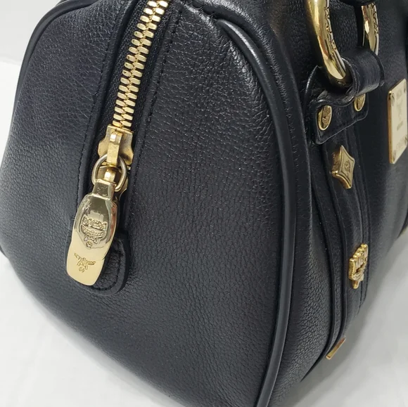 MCM Grained Calfskin Studded Boston Handbag - Picture 4 of 12